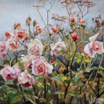 Gemälde von Julia Belot: Herbstrosen, Öl auf Leinwand, 50 cm x 50 cm, 2019