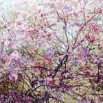 Gemälde von Julia Belot: Mandelblüte, Öl auf Leinwand, 90 cm x 270 cm, 2018