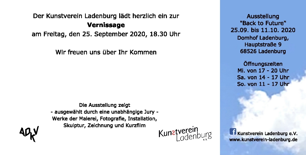 Abbildung der Rückseite der Einladung zur Ausstellung - Back to Future - im Kunstverein Ladenburg, September 2020